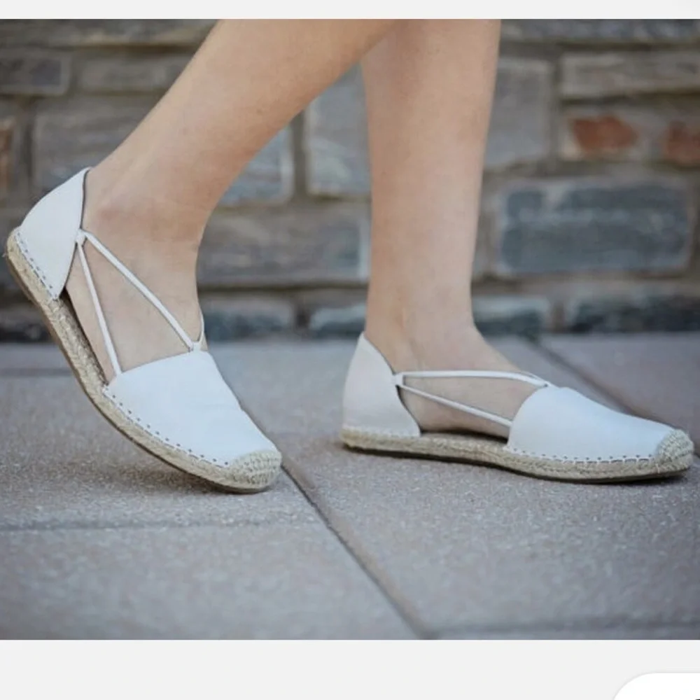 Eileen Fisher LEE whitewash leather espadrille flats elasticized straps size 11